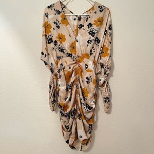 Long Sleeve Satin Floral Dress with ruffles